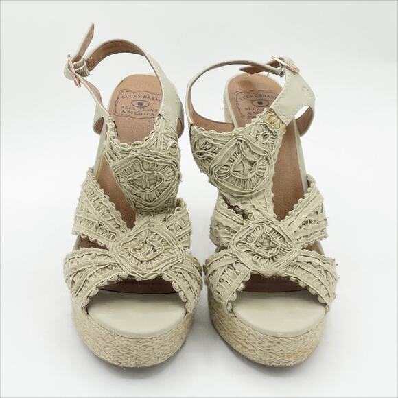 Lucky Brand Ridgeview Macrame Platform Wedge Sandal Cream Tan 8 - Picture 2 of 10